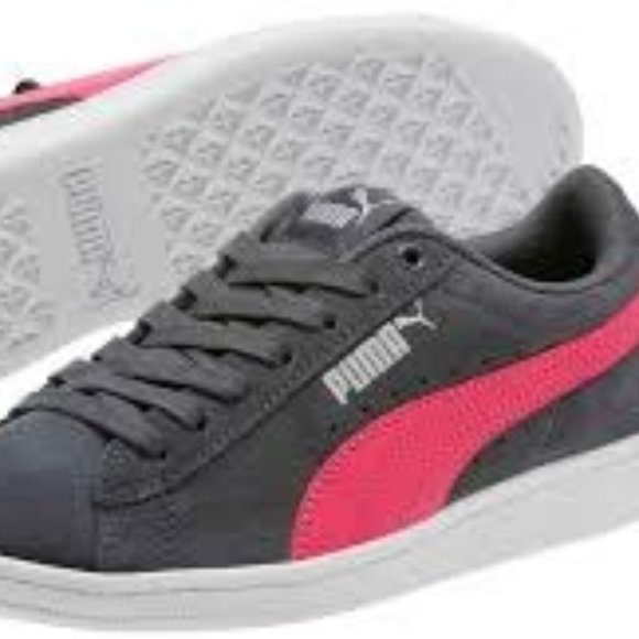 PUMA KIDS PINK AND GREY SUEDE SNEAKERS - Picture 1 of 9